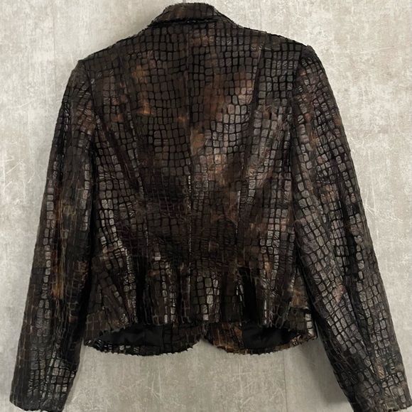 Lena Gabrielle New York Black/Brown Faux Fur Alligator Blazer Jacket Size 4 - Picture 6 of 10